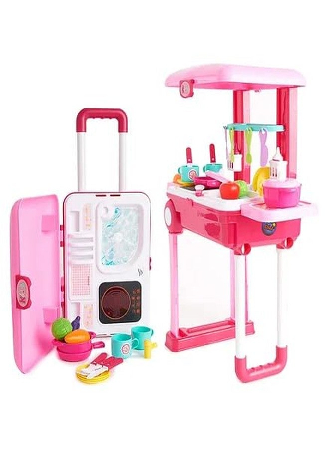 Toy Vibes Plastic 2 in 1 Little Chef Trolley Kitchen Playset for Girls with Music & Light (Pink) - Image 5